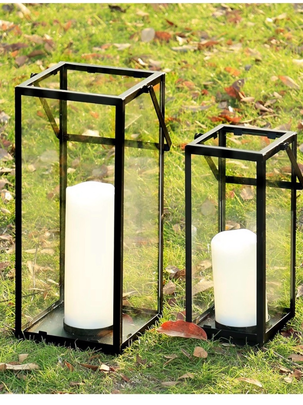 Black Metal Glass Lantern - Home Accents